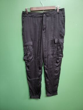 Rag & Bone Black Satin Cargo Pants Size 6 Luxe Utility Tapered